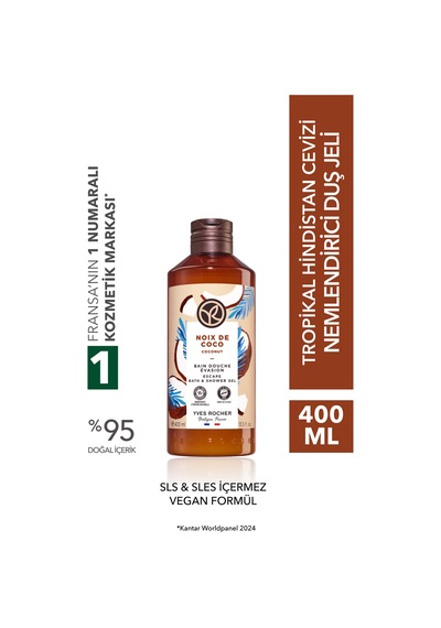 Yves Rocher Duş Jeli - Nemlendirici Tropikal Hindistan Cevizi -sls,sles İçermez,vegan-400ml Diğer