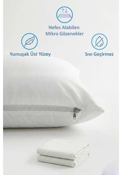 My Evilla Sıvı Geçirmez Yastık Alezi 50x70 Cm Su Geçirmez Yastık Koruyucu 1 Paket 2 Adet Beyaz