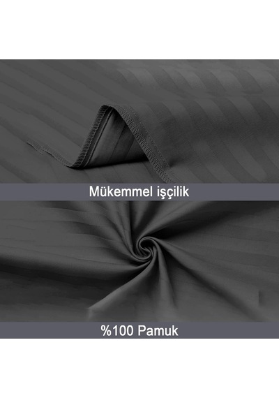 %100 Pamuk Çizgili Saten Yastık Kılıfı 50 X 70 Cm 2'li Paket Siyah Bebe Pembe - Kırık Beyaz