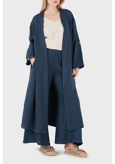 Via Dante % 100 Keten Dantel Ve Brode İşleme Detaylı Kimono Bayan Kimono 7183821 Lacivert