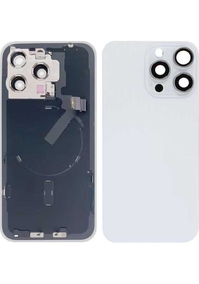 Pazly Apple Uyumlu iPhone 15 Pro Max Cam Pil Arka Kapak, Flaş Braketi + Kablosuz Şarj Beyaz