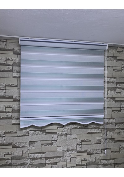 Yeşil Gri Mini Plise Zebra Perde (Etekli)