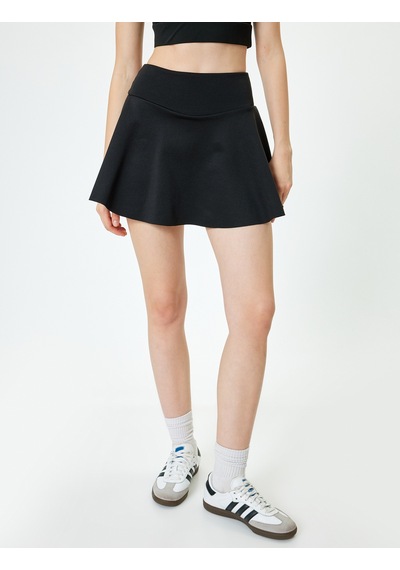 Koton Tenis Eteği Şortlu Yüksek Bel Ekstra Mini Slim Fit Siyah 5wak40001nk Siyah