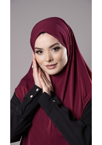 Hürrem Bone Bordo Pratik Hazır Geçmeli Tesettür Eşarp Sandy Kumaş Düz Hijab 2308 16