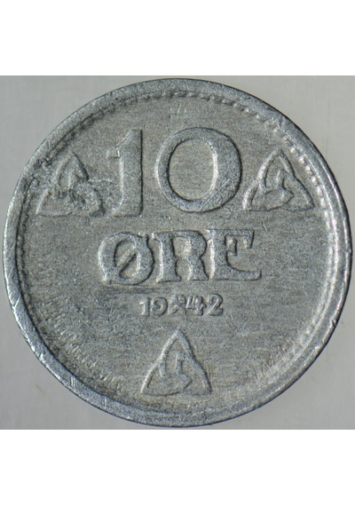 Norveç 10 Öre 1942 Iı. Dünya Savaşı Alman İşgali Dönemi. Çinko.