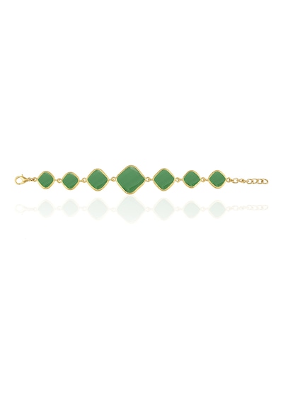 Kadir Jewellery 22 Ayar Altın Kaplama Zirkon Taşlı Ayarlanabilir Zincir Bileklik Yeşil
