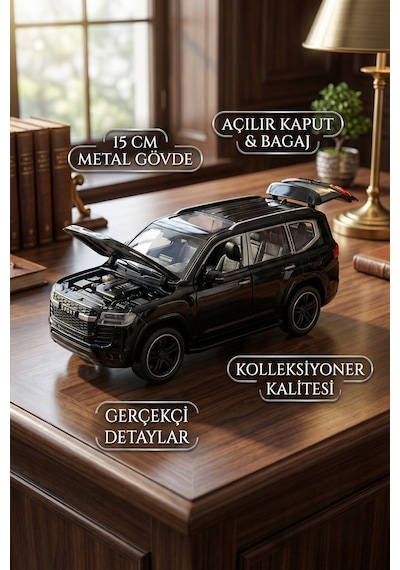 1:32 Metal Çek Bırak Lüks Arazi Aracı Toyota Land Cruiser Model Oyuncak Araba - Sesli Işıklı Siyah