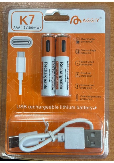 Aggıy K7 Aaa İnce Type-c Şarjlı Pil 1.5 Volt 800mah