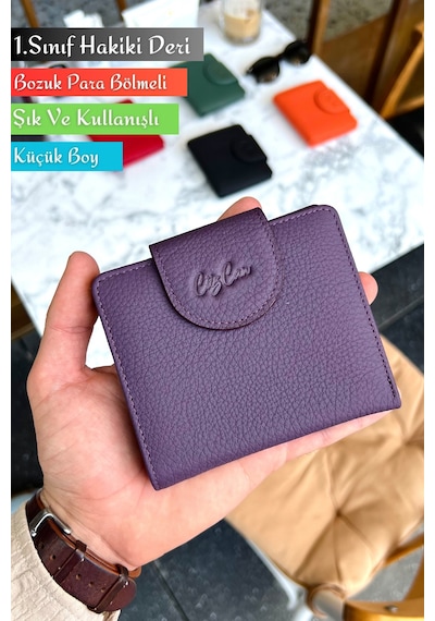 Miosa Mürdüm Hakiki Deri Kadın Cüzdan Ufak Boy Şık Ve Kullanışlı Mor