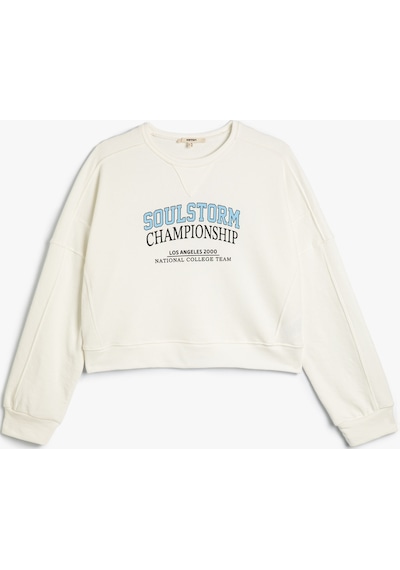 Koton Kolej Sweatshirt Bisiklet Yaka Baskılı Standart Kesim Ekru 4sak10287ek Ekru