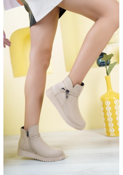 Nesil Shoes Dvm 1001 Bej Nubuk Kadın Fermuarlı Kışlık Bot-bej Nubuk Bej Nubuk