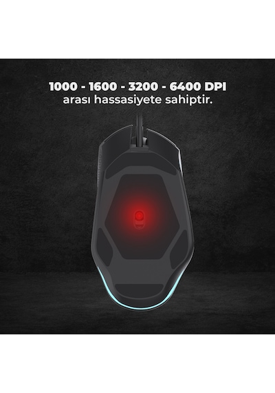 Lecoo MG1101 Kablolu 6400DPI 8 Tuşlu RGB Gaming Optik Mouse Siyah