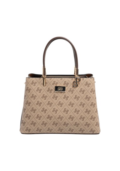 Silver Polo Sp1098 Kadın El Çantası Monogram Koyubej-kahve