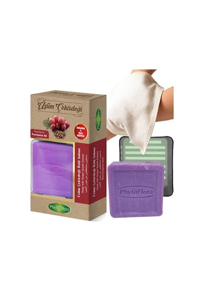 Phytoflora Üzüm Çekirdeği Özlü Sabun + Sabunluk + Kese