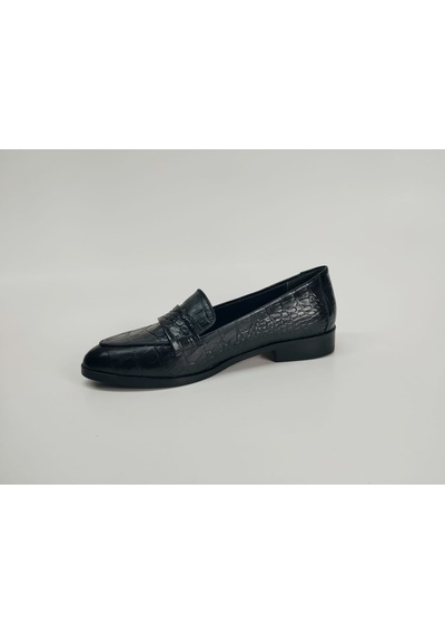 Kadın Hakiki Deri Siyah Kroko Ayakkabı SİYAH DERİ