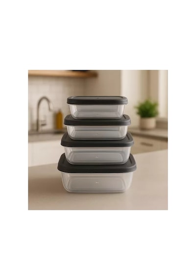 Asude Asd019 Renkli Maya Dikdörtgen 4lü Saklama Kabı Seti 500-900-1500-2400ml Antrasit Çok Renkli