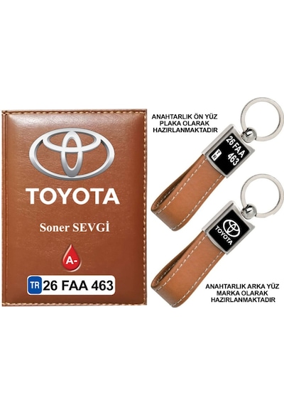 Plakanıza Özel Toyota Logolu Taba Ruhsat Kabı Ve Anahtarlık