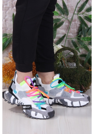 Fort Gj Elanur Rahat Kalın Taban Özel Tasarım Sneaker Kadın Spor Ayakkabı Beyaz