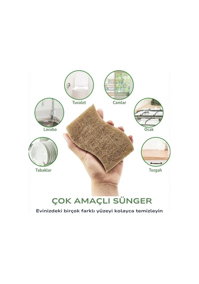 Bitki Bazlı Doğal Bulaşık Süngeri 6 Lı Paket, Ekstra Dayanıklı, Koku Tutmaz, Çizmeden Temizler, Hindistan Cevizi Lifi Ve Selüloz