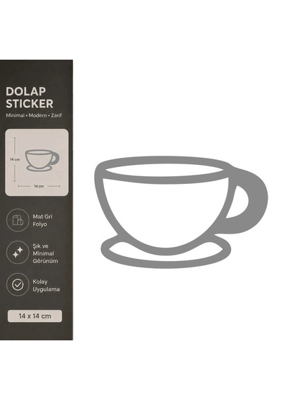 Fincan Mat Gri Dekoratif Folyo Sticker 14x14 Cm