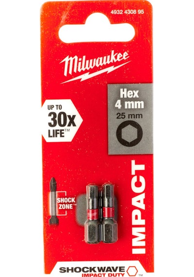 Milwaukee 4932430895 Bits Uç Hex4,0mm 25mm 2'li Pkt Shockwave İmpact