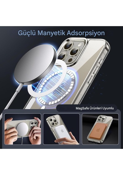 Apple Uyumlu iPhone 15 Pro Şeffaf Magsafe Kılıf Safe Şeffaf