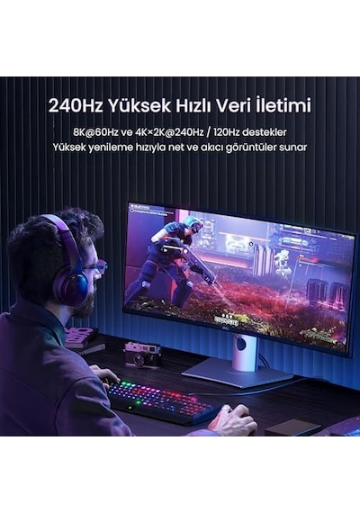 Hdmı 2.1 8k 60hz 4k 120hz 48 Gbps Hdr Earc Hdcp 2.2 Örgülü Ses Ve Görüntü Kablosu 2 Metre