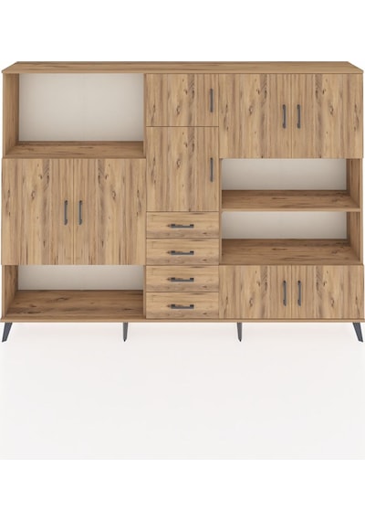 Arges Dolap 9 Raflı 4 Çekmeceli 8 Kapaklı 220x30x163 Çam-çam Çam-çam