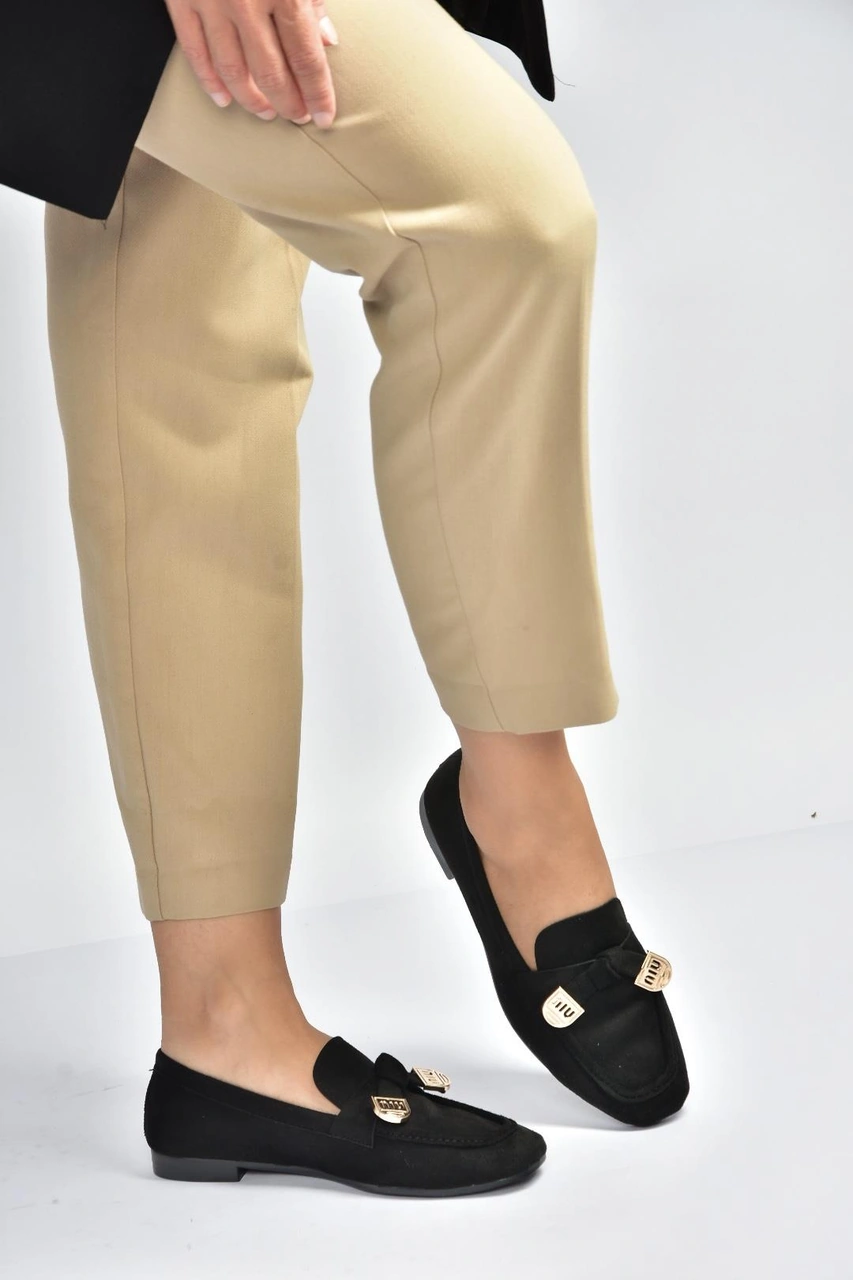 Fox Shoes V250017402 Siyah Süet Günlük Kadın Ayakkabı Siyah-süet
