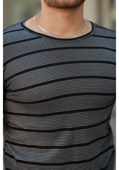 Butik İstanbul Erkek Petek Desenli Kısa Kollu T-shirt Siyah