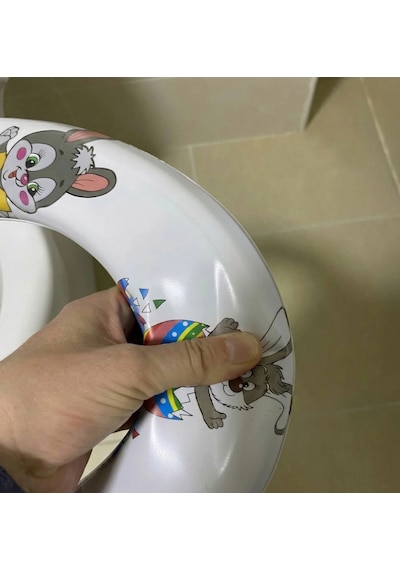 Kulplu Desenli Çocuk Klozet Adaptörü Kaymaz Yan Tutamaklı Çocuk Tuvalet Kapağı