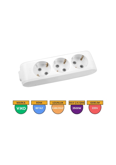 Viko Multi-let 3'lü Grup Priz Topraklı Çocuk Korumalı Klemensli Beyaz - 90113300