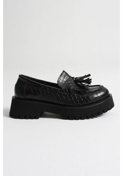 Trendella Kadın Günlük Siyah Kroko Baskılı Loafer Ayakkabı Tr10ms03g