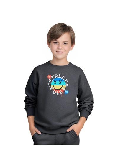 Fyk Kids Erkek Çocuk Street Rules Baskılı Bisiklet Yaka Eşofman Takımı Füme Fyk Kids Erkek Çocuk Street Rules Baskılı Bisiklet Yaka Eşofman Takımı Füme