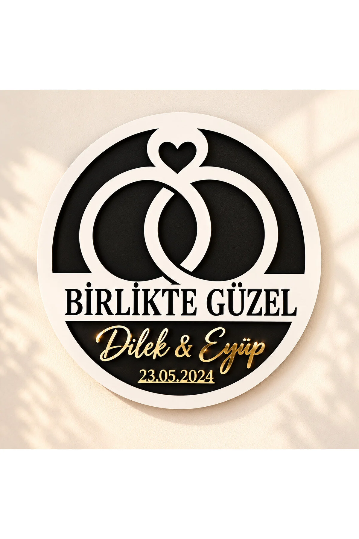 Kişiye Özel İsimli Ve Tarihli Yuvarlak Mdf Duvar Dekoru Gold Mirror Pleksi Düğün Ve Yıl Dönümü Hediyesi