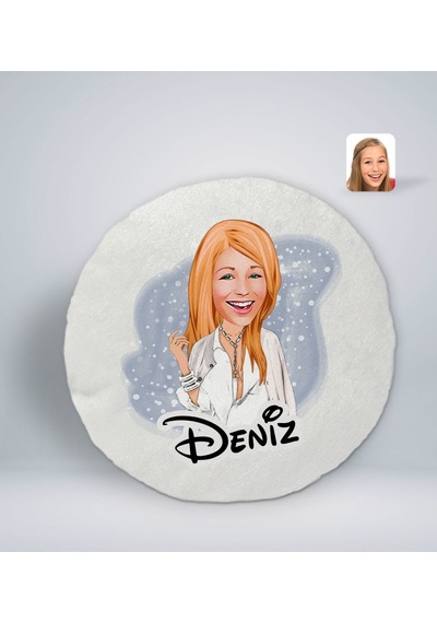 Bk Gift Kişiye Özel İsimli Kadın Model Karikatürlü Yuvarlak Araç Koltuk Yastığı-2 Çok Renkli