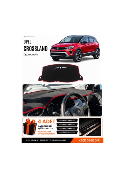 Opel Crossland 2020-2024 Uyumlu Torpido Örtüsü, Torpido Kılıfı - Siyah-kırmızı - Op022