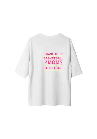 Paybuy Basketbol Annesi Ruh Hali Baskılı Kadın Oversize Tişört Beyaz