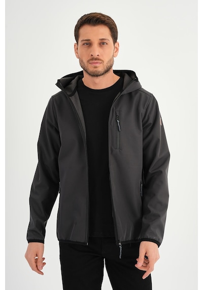 Alexander Gardi Alexandergardı Fermuarlı İçi Polarlı Su İtici Softshell Kumaş Kapüşonlu Mont E24-mnt-01 Gri