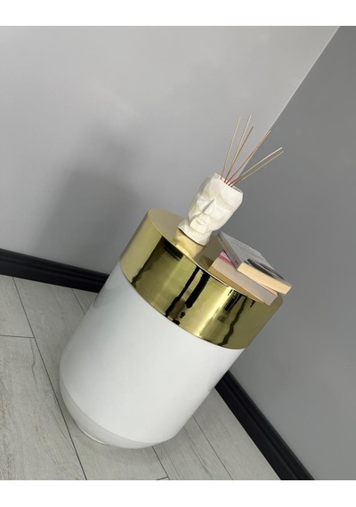 Dekoratif Gold Darbuka Parlak Beyaz Sehpa 70cm