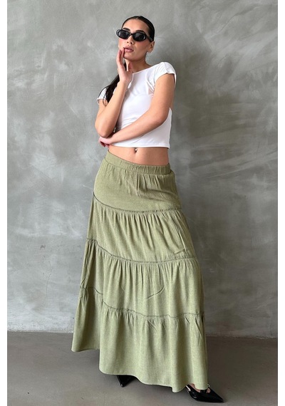 Seeh Yeşil Basic Uzun Pileli Etek Sh159