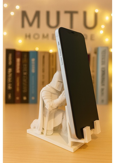 Ortaçağ Şovalyesi Telefon Tutucu Standı Beyaz