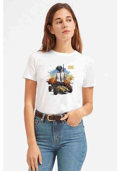 Pubg Baskılı Beyaz Kadın Tshirt (534310211)