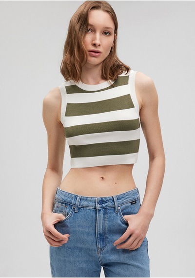 Mavi - Çizgili Crop Triko Top 1710098-87120 Yeşil
