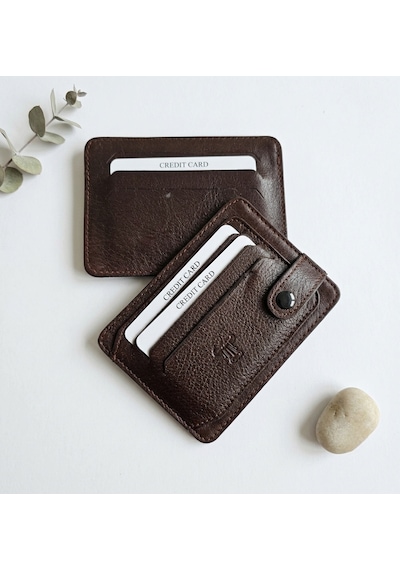 Passtell %100 Hakiki Deri Trend Model Minimalist Unisex Kredi Kartlık Ve Cüzdan Ebatlar 11,5 Cm /8,5 Cm Kahverengi