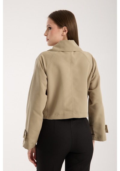 Bolivente Açık Haki Kruvaze Crop Trençkot