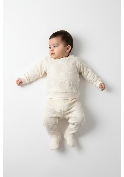 Tiffany Baby & Kids Big Bear Tasarımlı Patikli 2li Takım Ekru