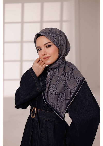 Mimiyum Mosaic Desen Soft Eşarp Antrasit Lacivert Lacivert Antrasit Çok Renkli