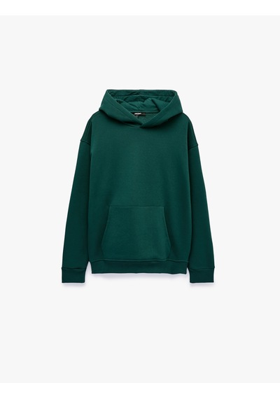 Koton Uzun Kollu Şardonlu Cepli Oversize Kapüşonlu Sweatshirt Yeşil 7wam70060mk