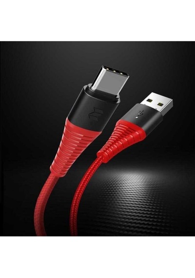 Rock Space Z10 Hi-tensile 120 Cm. 5v/3a Max. Type-c Şarj Ve Data Aktarım Kablosu Kırmızı